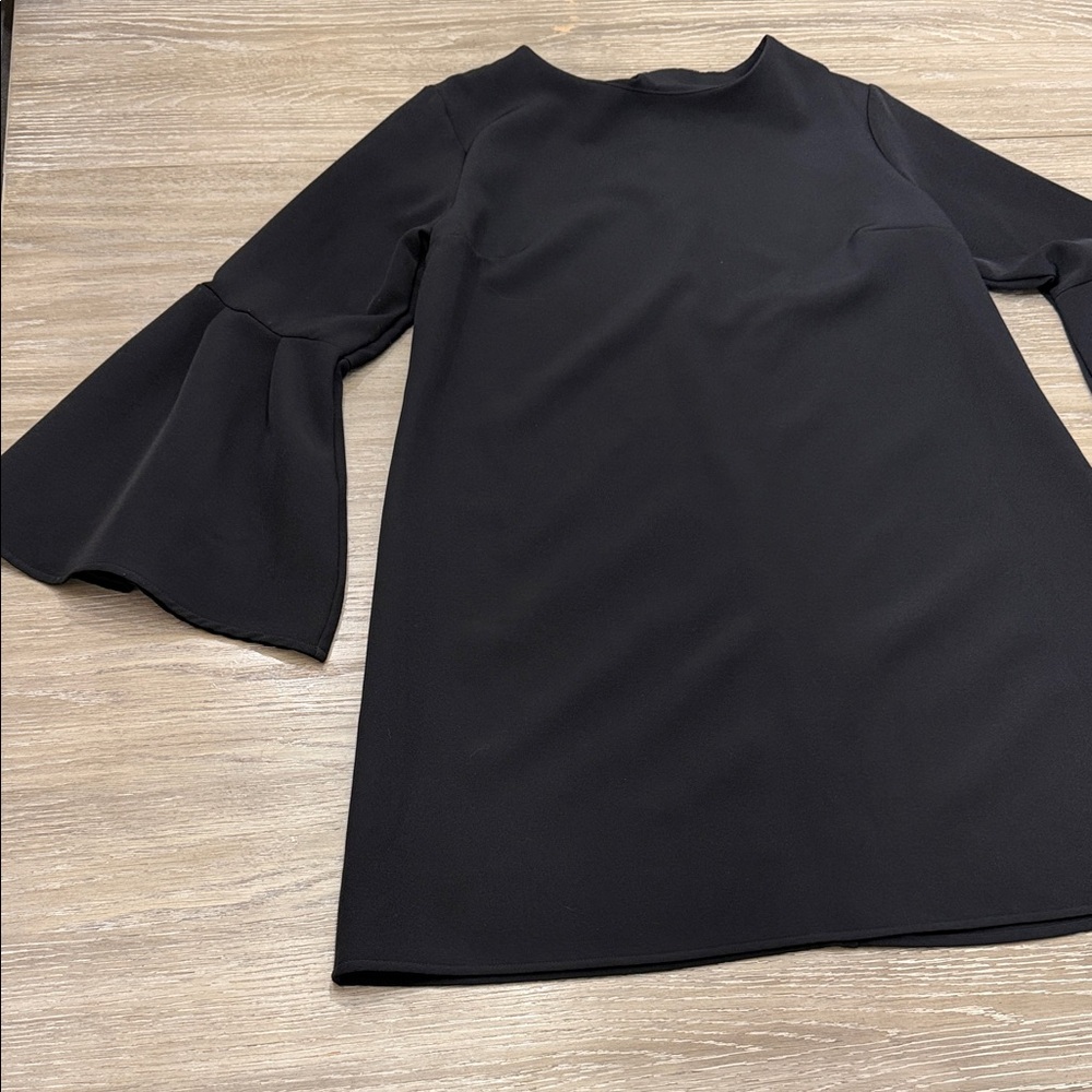 Black Bell-Sleeve Shift Dress